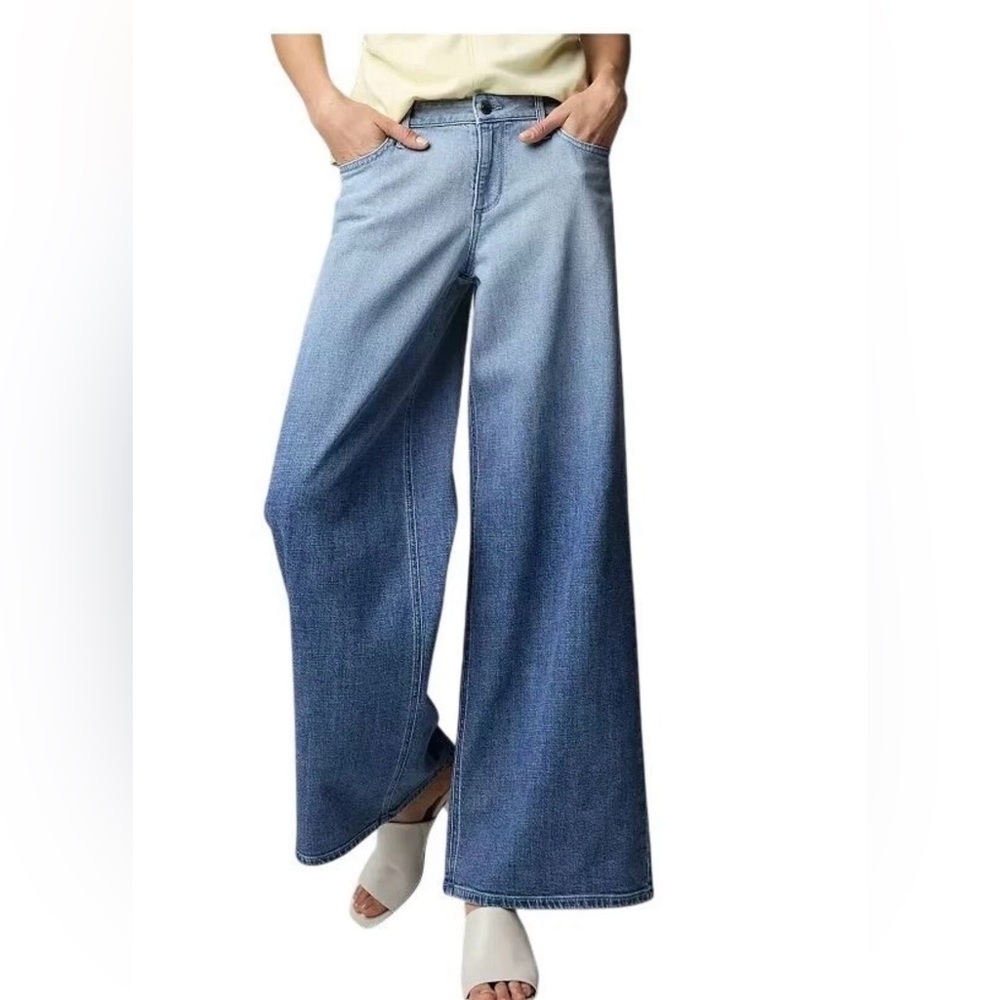 Simply Vera Wang Womens Mid Rise Ombre Faded Relaxed Wide Leg Jeans Size 8